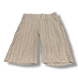 Maternal America Maternity Linen Blend Shorts XL Beige Stripe Made USA